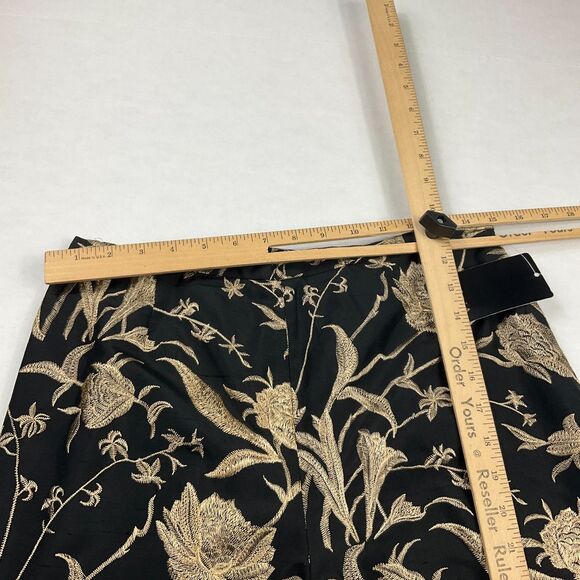 Dana Buchman Womens Silk Pants 8 Black Gold Embroidered Floral Boho NWT Luxe - Picture 6 of 12